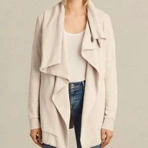 All Saints Dahlia Open Front Sweatshirt zip Collar Cream S